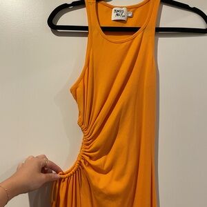 Ribbed Orange Midi Dress with Adjustable Cut Out